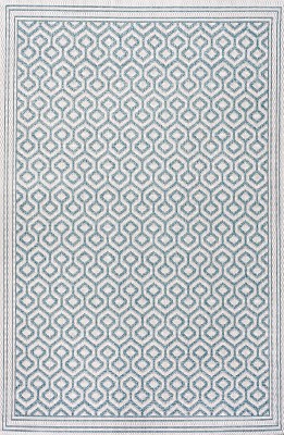 Gray and Teal Diamond Trellis 4' x 6' Indoor/Outdoor Rug