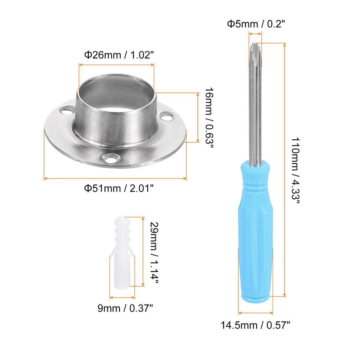 Unique Bargains O-Shaped Stainless Steel Closet Shower Rod Holder 4 Pcs - thumbnail 10