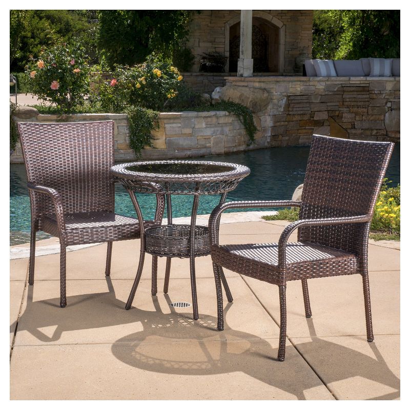 Littleton 3-Piece Wicker Patio Bistro Seating Set - Brown - Christopher Knight Home, 4 of 6