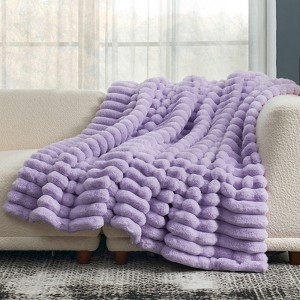 Cozy Bliss Faux Fur Plush Decorative Blanket, Cozy Warm Striped Throw Blanket - 1 of 4