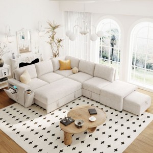 L-Shaped Sofa with Storage, USB Ports, & Cup Holders - Perfect for Living & Work Spaces - 1 of 4