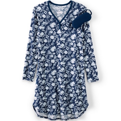 Lands' End Women's Cozy Gown Sleep Set - Shirt Gown And Mask - X Large -  Deep Sea Navy Classic Floral : Target