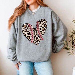 Simply Sage Market Leopard Baseball Heart Sweatshirt - M - Graphite - 1 of 4