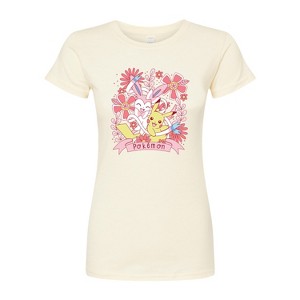Women's - Pokémon - Valentine Florals Pikachu Sylveon Fitted Graphic T-Shirt - 1 of 2