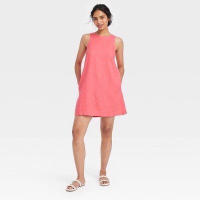 Women's Linen Mini Shift Dress - A New Day™ Pink L
