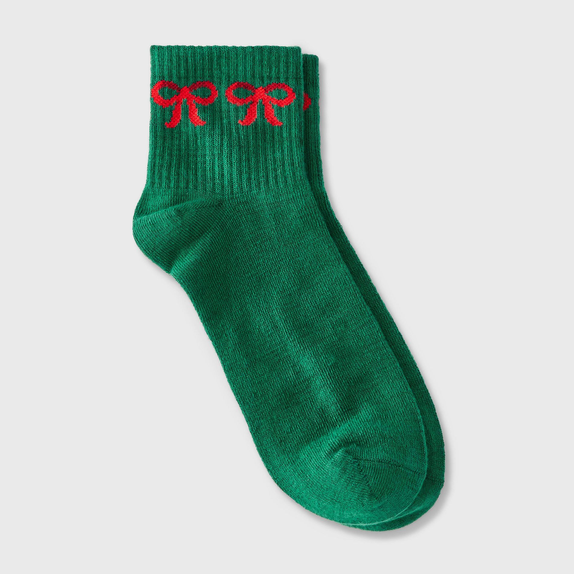 Women's Bows Christmas Ankle Socks - Green/Red 4-10
