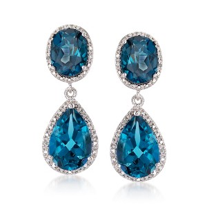 Ross-Simons 11.00 ct. t.w. London Blue Topaz and .14 ct. t.w. Diamond Drop Earrings in Sterling Silver - 1 of 4