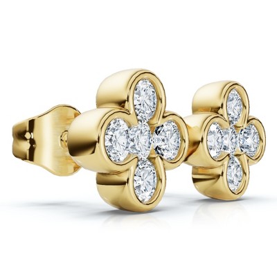 Pompeii3 1/2Ct Diamond Earrings Women's Fashion Clover White or Yellow Gold Lab Created