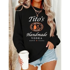 Clearlove Women's Plus-Size Handmade Lettering Fleece Pullover - Cozy Long Sleeve Crewneck Top - 1 of 4