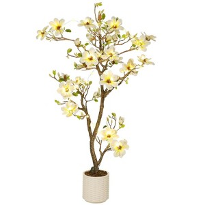 4FT/5FT/6FT Artificial Magnolia Tree - Realistic Flower Design Fake Plant for Home Decor - Great for Yard, Patio, or Workspace - 1 of 4