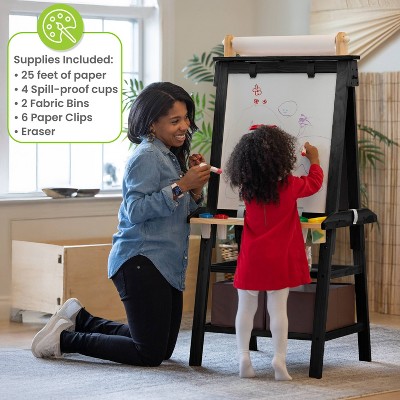 Charcoal and Natural Dual-Sided Toddler Art Easel with Storage