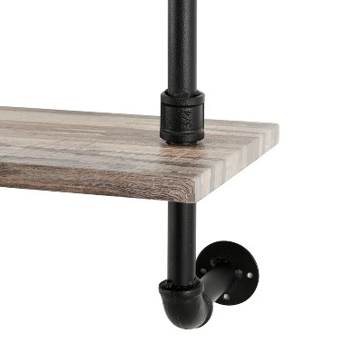 Aurora Rustic Black Iron and Wood 3-Tier Wall Shelf