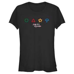 Juniors Womens Squid Game Colorful Symbols T-Shirt - 1 of 4