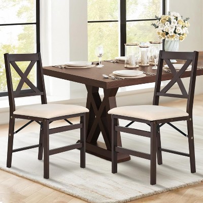 Set of 2 Folding Upholstered Dining Chairs with Wooden Frame, Space-Saving Mid-Century Fabric Side Chairs for Kitchen or Small Room