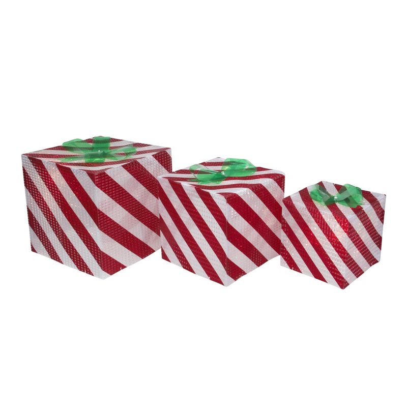 Northlight Set of 3 Red and White Striped Gift Box Outdoor Christmas Decor, 1 of 6