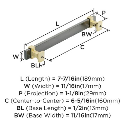 Black Chrome and Brushed Gold Bar Cabinet Pull with Mounting Hardware