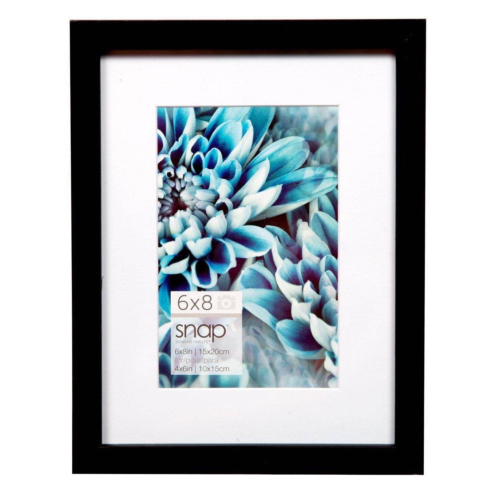 SNAP 6"x8" Black Tabletop & Wall Picture Frame: 4"x6" Image, Glass, MDF, Easel Back
