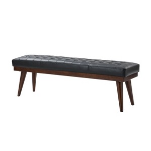 Olga 55.5" Wide Mid-century modern genuine leather Bedroom Bench |ARTFUL LIVING DESIGN - 1 of 4