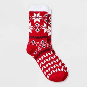 Women's Snowflake Double Lined Cozy Crew Socks - A New Day™ Red/White 4-10