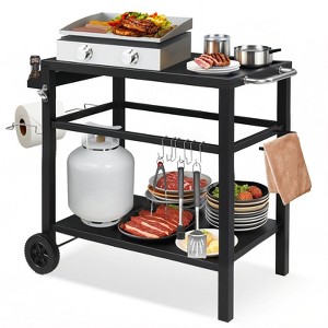 ROVSUN Gourmet Rolling Grill Cart with Trash Bag Holder, Hooks, Side Handle, Outdoor/Indoor Dining Prep Table Cart for Camping, Party, BBQ, Black - 1 of 4