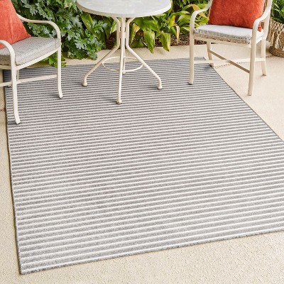 Gray and Ivory Striped Synthetic Reversible Area Rug