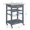 22.5"Mobile Rolling Kitchen Island Trolley Serving Cart with Underneath Drawer & Slide-Out Wire Storage Basket - 2 of 4