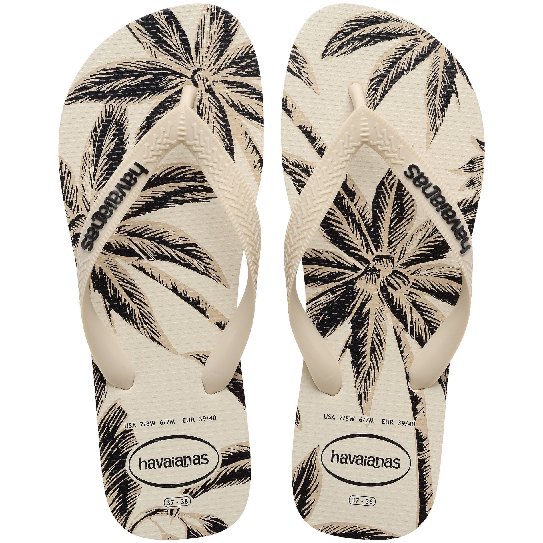 Havaianas Women's Logo Flip Sandals - Beige/Black Print