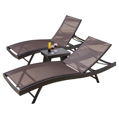 Kauai 3pc All-Weather Synthetic Mesh Adjustable Chaise Lounge Set - Brown - Christopher Knight Home