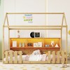 KIGFTSOD Twin Size House Bed with LED Light, Wood House Bed with Storage Bookshelf, Floor House Bed with Guardrails for Kids - 3 of 4
