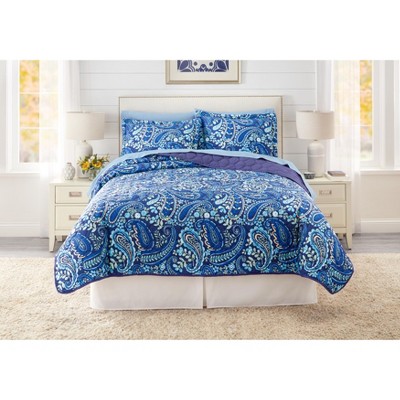 Peacock Geo Reversible Twin Quilt with Cotton Fill