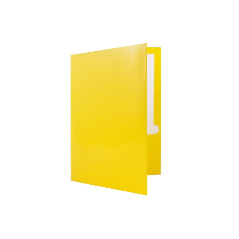 JAM Paper Laminated Glossy 3 Hole Punch Two-Pocket School Folders Yellow 385GHPYED, 3 of 5