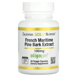 California Gold Nutrition French Maritime Pine Bark Extract, Oligopin, 100 mg, 60 Veggie Capsules - 1 of 3