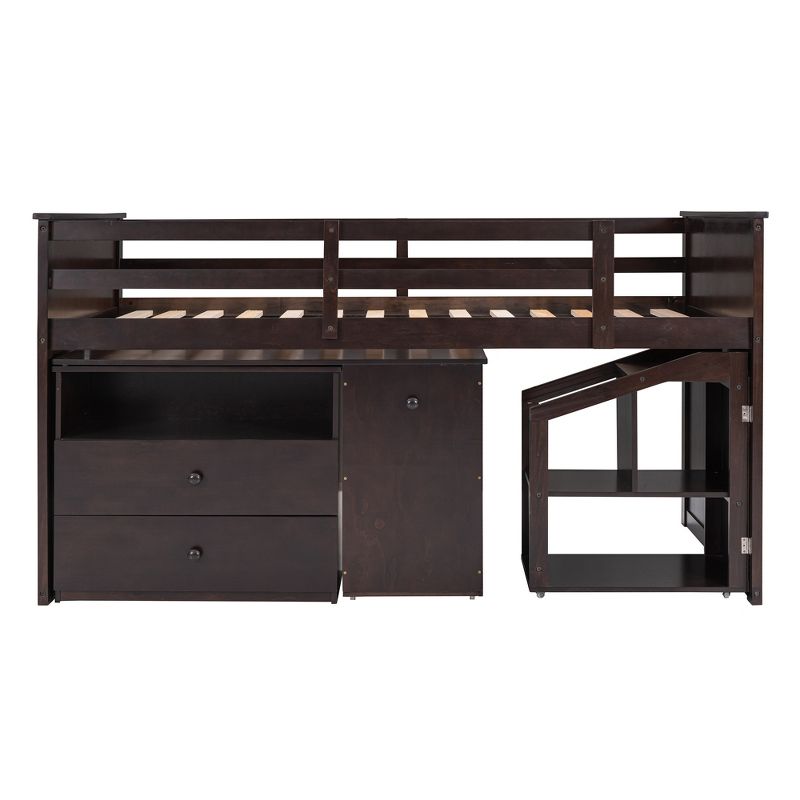 Twin Size Low Loft Bed With Storage Steps and Portable Desk-ModernLuxe, 5 of 14