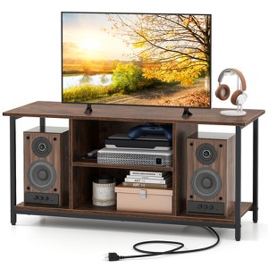Tangkula TV Stand for TVs up to 50 Inches 3-Tier Industrial Entertainment Center with 2 Open Compartments & Adjustable Shelf with Power Outlet Brown - 1 of 4