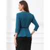 INSPIRE CHIC Women's 3/4 Sleeve Belted Elegant Business Work Peplum Top - 3 of 4
