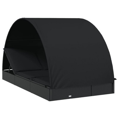 vidaXL Sunbed Black PE rattan, powder-coated steel, fabric (100% polyester)