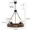 LNC Holmes 6-Lights 25" Modern Farmhouse Wagon Wheel Kitchen Island Pendant  Lights, Matte Black and  Brown Wood - 3 of 4