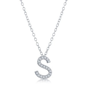 Bella Silver Sterling Silver Micro Pave  Initial 18" Pendant Necklace - 1 of 2