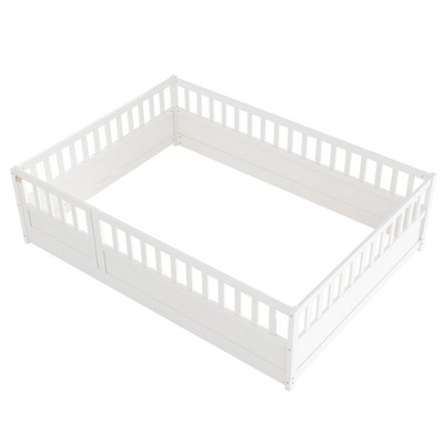 AZL1 Life Concept Beds Inspired Full Size Floor Bed with Secure Fencing and Door for Children Safe Sleep and Play Space, White, 78.19"*56.97"*21.46"