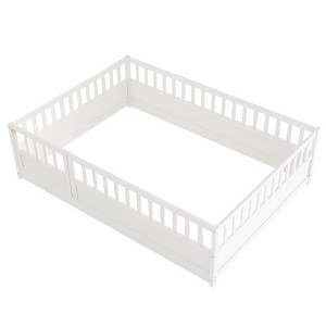 AZL1 Life Concept Beds Inspired Full Size Floor Bed with Secure Fencing and Door for Children Safe Sleep and Play Space, White, 78.19"*56.97"*21.46" - 1 of 4