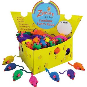 Box of 60 Zanies Real Fur Rattling Rainbow Mice in Cheese Box - 3" - 1 of 1