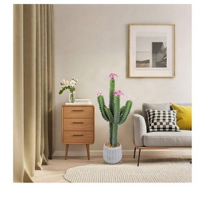 Artificial Cactus, 36" Faux Flowering Cacti Realistic Lifelike Fake Cactus Plant With Planter, Fake Big Cactus Plants For Indoor Outdoor Home Office - 1 of 4