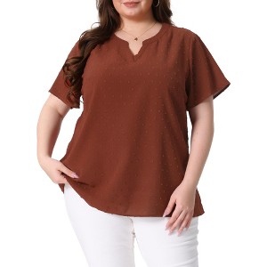 Agnes Orinda Women's Plus Size Pin Dots Notched V-Neck Dressy Trendy Fashion Casual Summer Blouses - 1 of 4