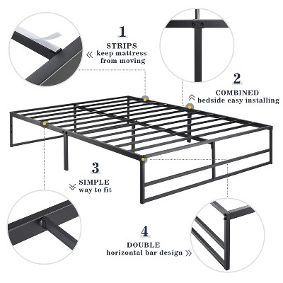 King Size Black Metal Platform Bed Frame with Storage