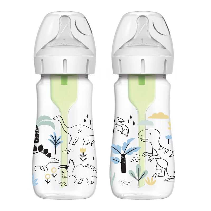 Dr. Brown&#39;s Anti-Colic Options+ Wide-Neck Baby Bottle - Dino Designs - 9 fl oz/2pk, 1 of 9