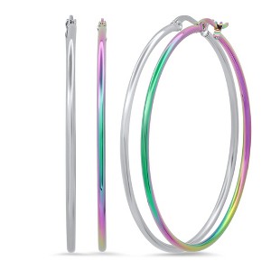 Steeltime Ladies multi color ip and stainless steel 2pc set hoops earrings - 1 of 4