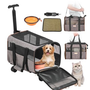 VEVOR Cat Carrier with Wheels, Airline Approved Rolling Pet Carrier with Telescopic Handle and Shoulder Strap, Dog Carrier with Wheels, Grey - 1 of 4