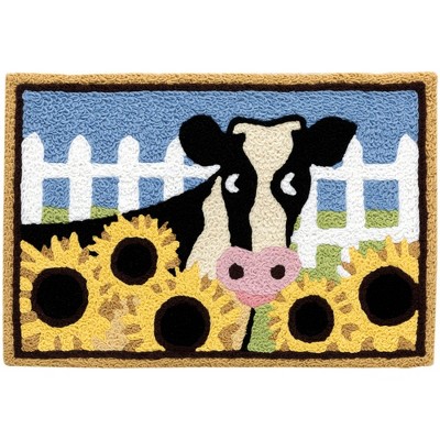 Jellybean Curious Cow Doormat, 20" x 30" – Farmhouse Animal Accent Rug for Entryways, Porches, or Kitchens