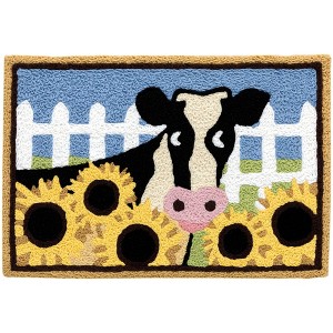 Jellybean Curious Cow Doormat, 20" x 30" – Farmhouse Animal Accent Rug for Entryways, Porches, or Kitchens - 1 of 3