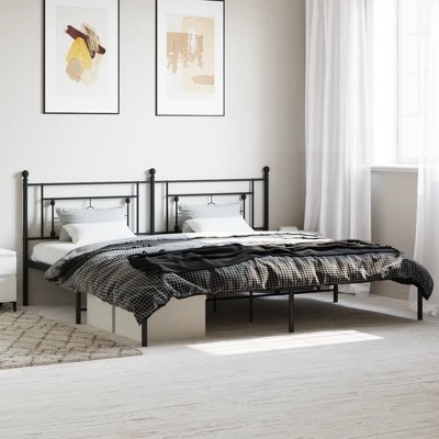 vidaXL Metal Bed Frame with Headboard Black 76 in.x79.9 in. King